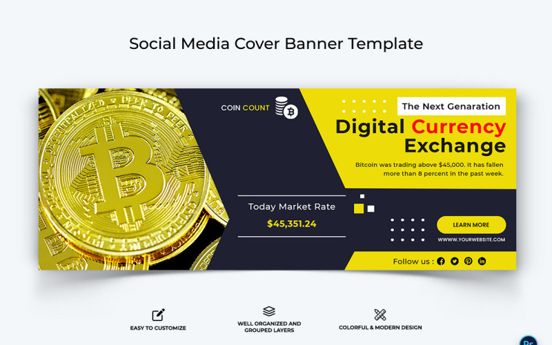 Crypto Currency Facebook Cover Banner Template-27 Social Media