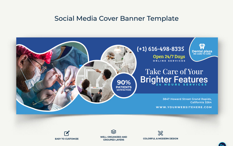 Dental Care Facebook Cover Banner Design Template-01 Social Media