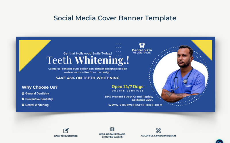 Dental Care Facebook Cover Banner Design Template-02 Social Media