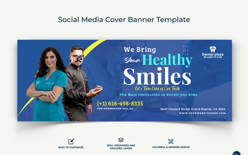 Dental Care Facebook Cover Banner Design Template-03 Social Media