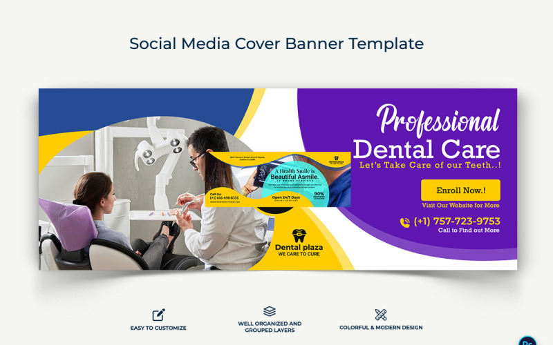 Dental Care Facebook Cover Banner Design Template-05 Social Media