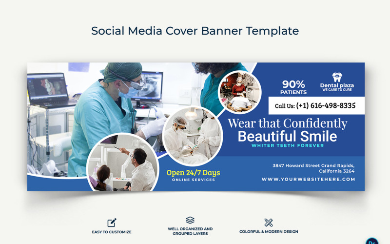 Dental Care Facebook Cover Banner Design Template-06 Social Media