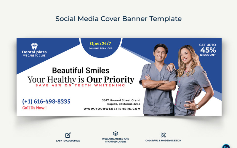 Dental Care Facebook Cover Banner Design Template-08 Social Media