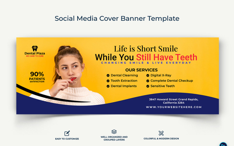 Dental Care Facebook Cover Banner Design Template-09 Social Media