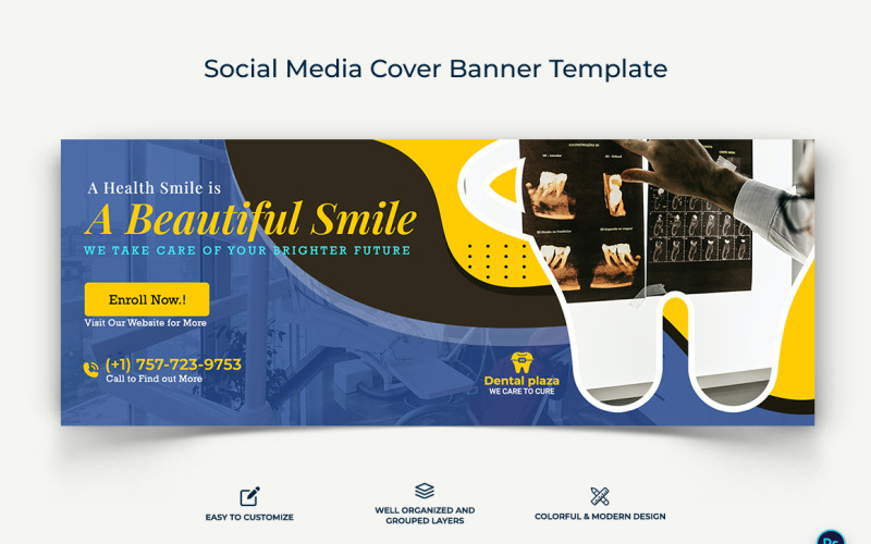 Dental Care Facebook Cover Banner Design Template-10 Social Media