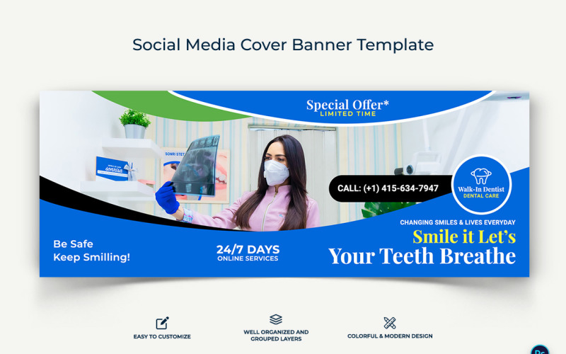 Dental Care Facebook Cover Banner Design Template-11 Social Media