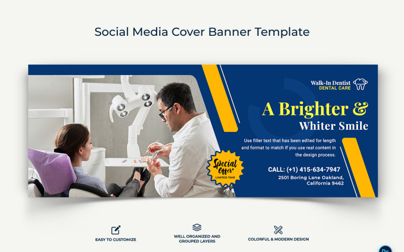 Dental Care Facebook Cover Banner Design Template-13 Social Media
