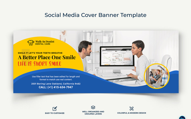Dental Care Facebook Cover Banner Design Template-14 Social Media