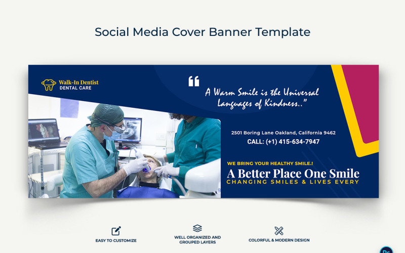 Dental Care Facebook Cover Banner Design Template-16 Social Media
