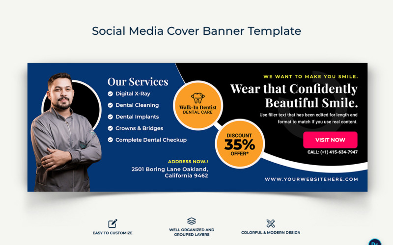 Dental Care Facebook Cover Banner Design Template-17 Social Media