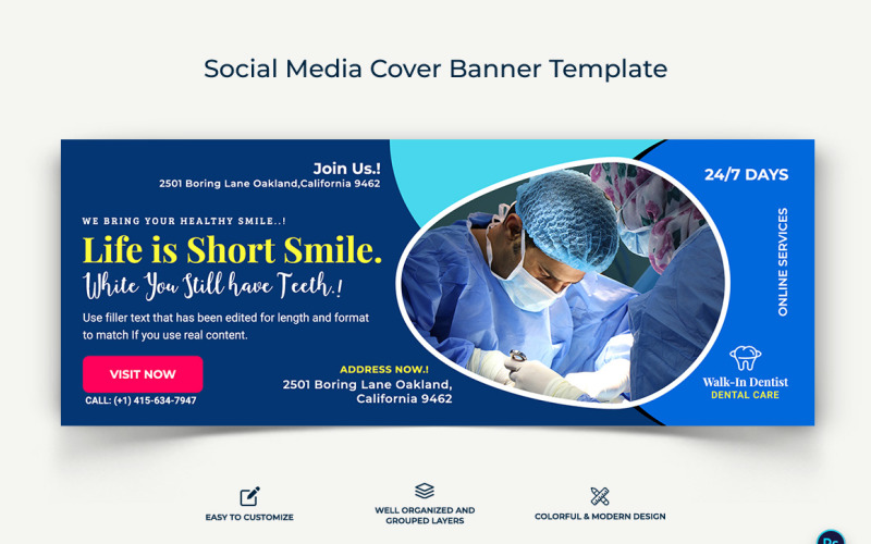Dental Care Facebook Cover Banner Design Template-18 Social Media