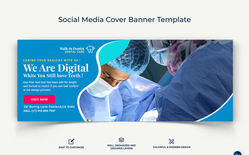 Dental Care Facebook Cover Banner Design Template-19 Social Media