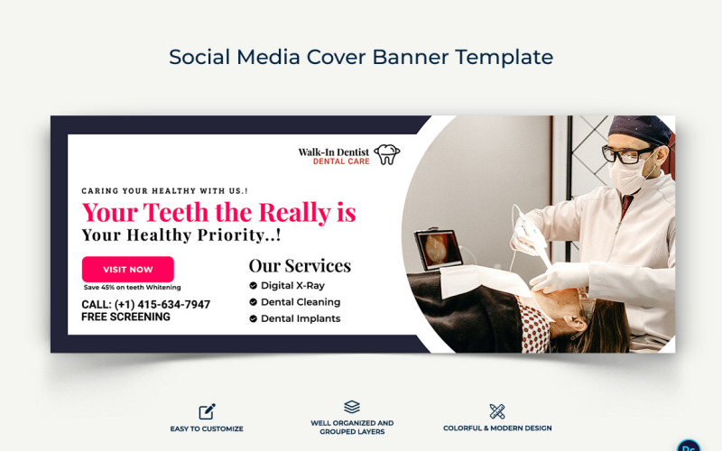 Dental Care Facebook Cover Banner Design Template-20 Social Media