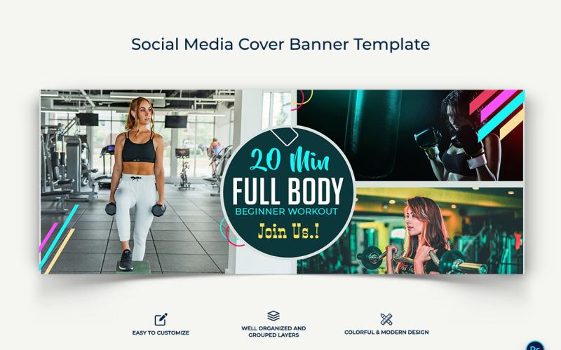 Fitness Facebook Cover Banner Design Template-01 Social Media