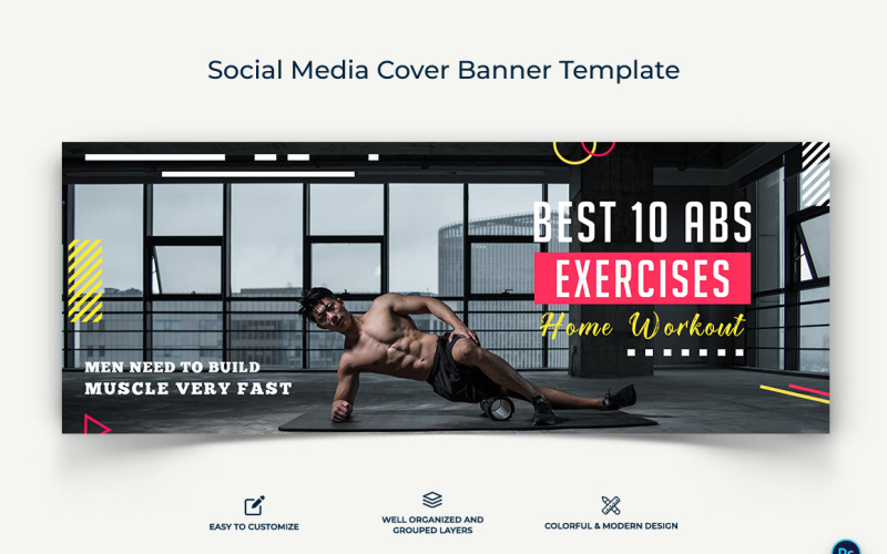 Fitness Facebook Cover Banner Design Template-02 Social Media