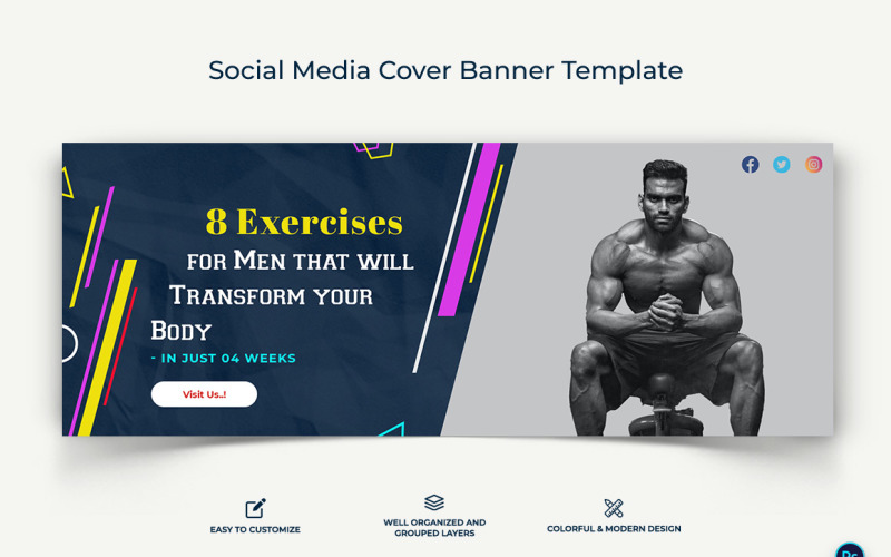 Fitness Facebook Cover Banner Design Template-06 Social Media