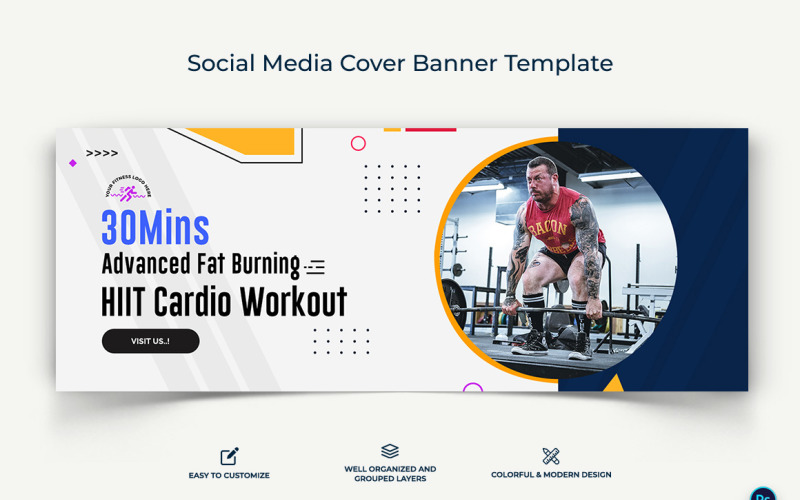 Fitness Facebook Cover Banner Design Template-12 Social Media