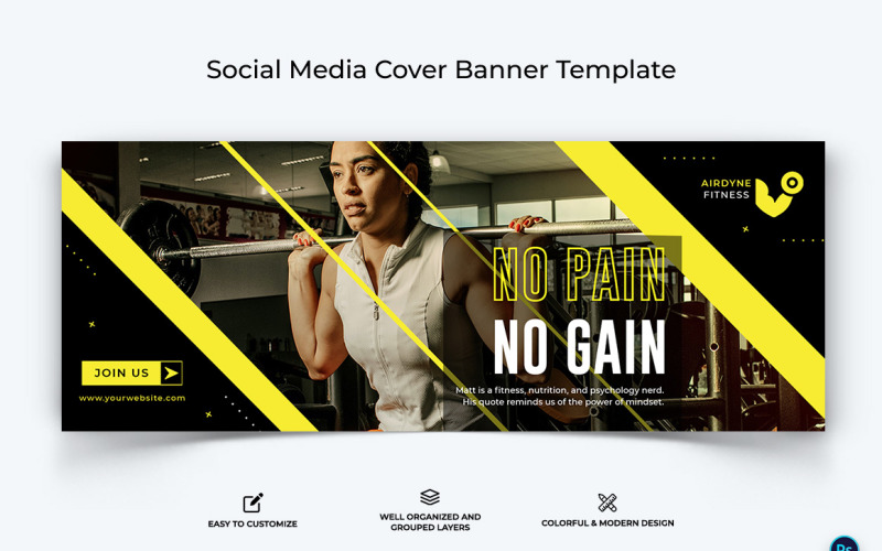 Fitness Facebook Cover Banner Design Template-17 Social Media
