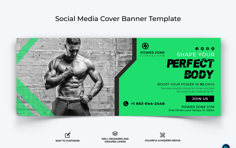 Fitness Facebook Cover Banner Design Template-27 Social Media