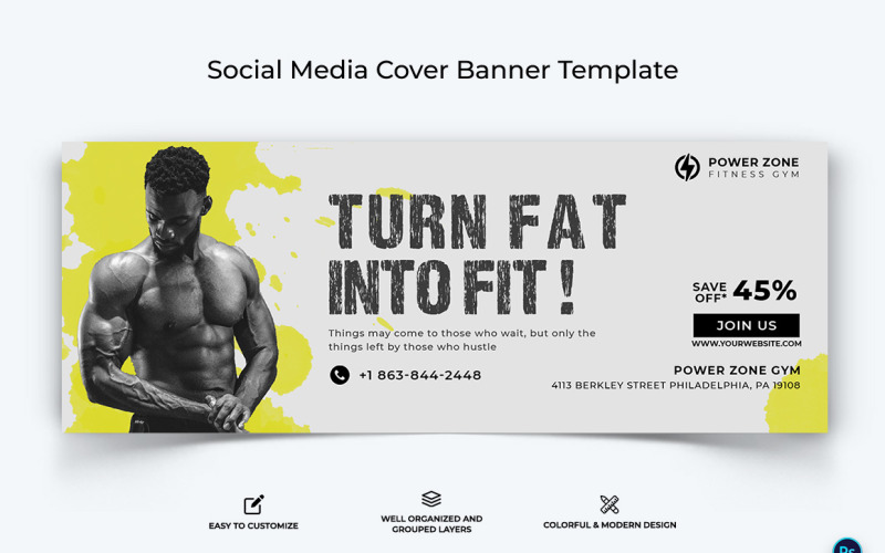 Fitness Facebook Cover Banner Design Template-30 Social Media