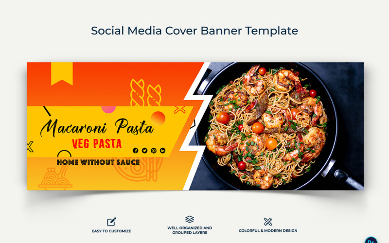 Food and Restaurant Facebook Cover Banner Design Template-02 Social Media