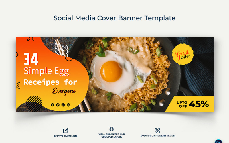 Food and Restaurant Facebook Cover Banner Design Template-03 Social Media