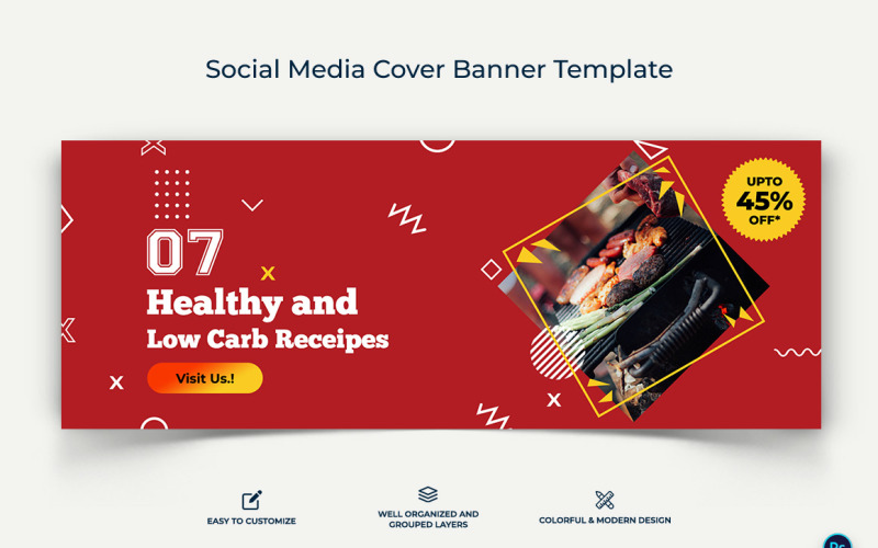 Food and Restaurant Facebook Cover Banner Design Template-04 Social Media