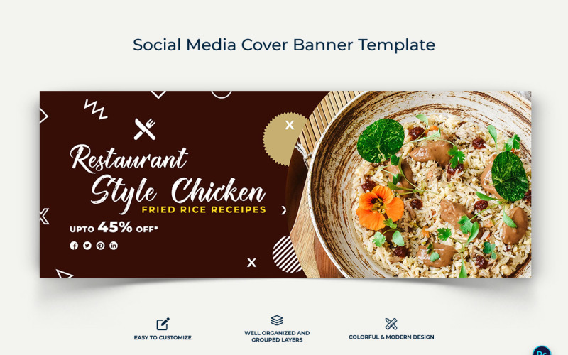 Food and Restaurant Facebook Cover Banner Design Template-05 Social Media