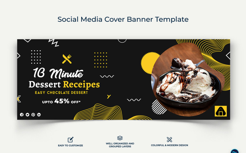 Food and Restaurant Facebook Cover Banner Design Template-06 Social Media
