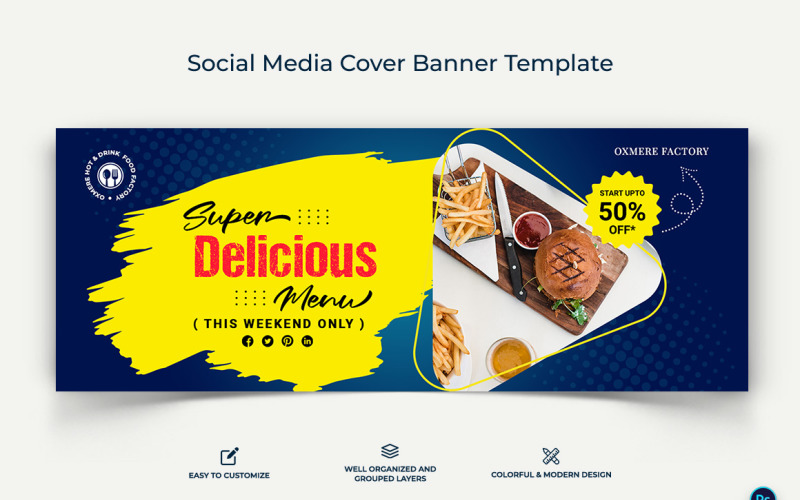 Food and Restaurant Facebook Cover Banner Design Template-07 Social Media