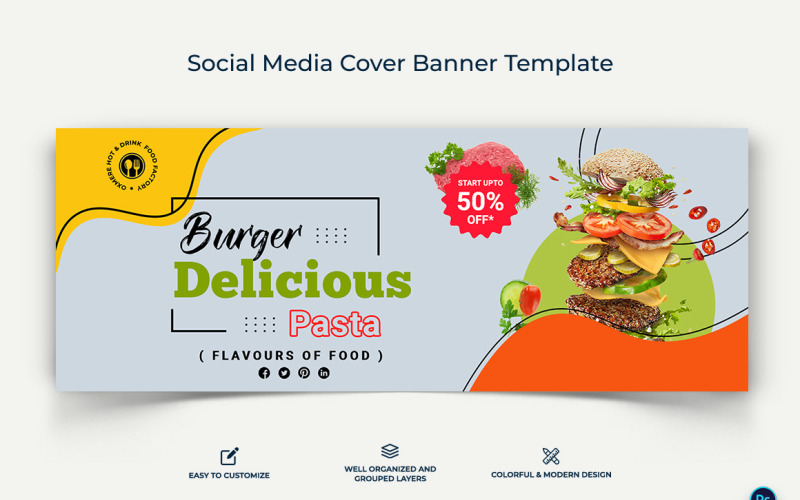 Food and Restaurant Facebook Cover Banner Design Template-11 Social Media
