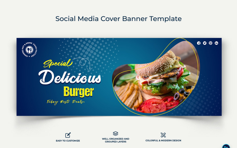 Food and Restaurant Facebook Cover Banner Design Template-12 Social Media