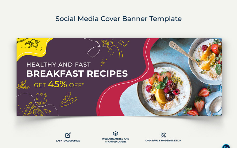 Food and Restaurant Facebook Cover Banner Design Template-17 Social Media