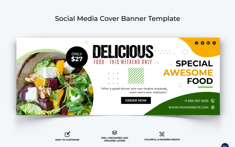 Food and Restaurant Facebook Cover Banner Design Template-33 Social Media