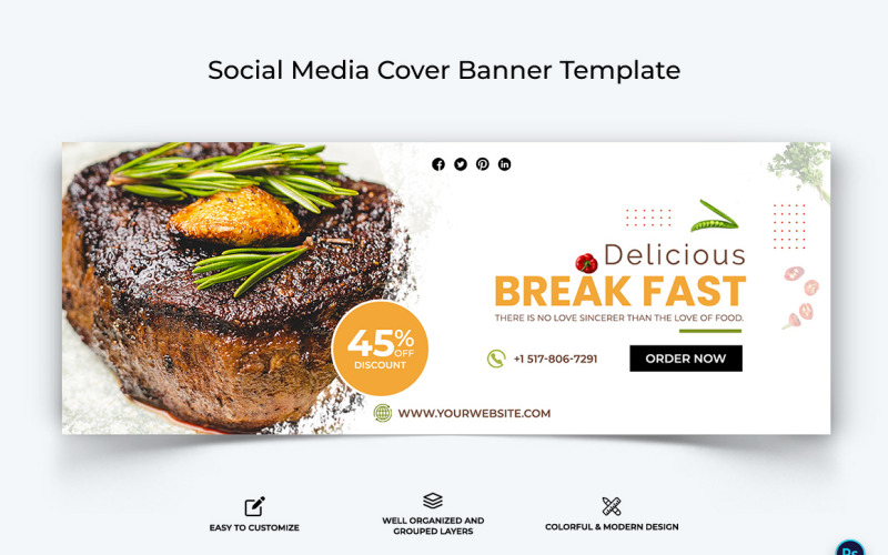 Food and Restaurant Facebook Cover Banner Design Template-35 Social Media