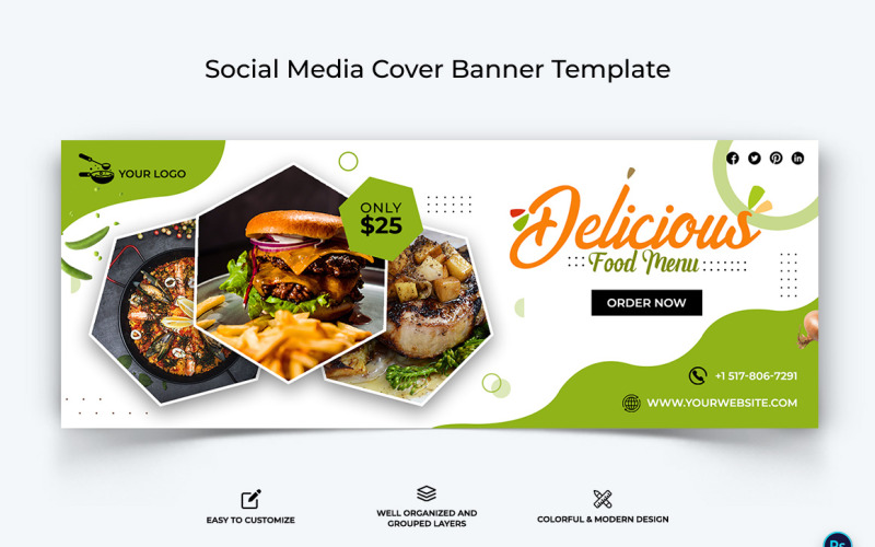 Food and Restaurant Facebook Cover Banner Design Template-36 Social Media