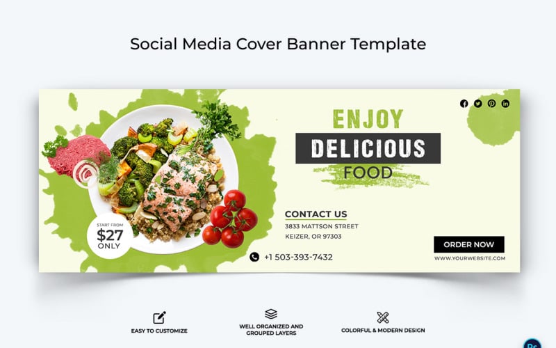 Food and Restaurant Facebook Cover Banner Design Template-37 Social Media