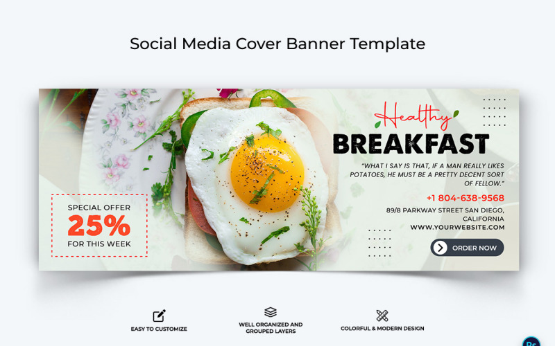 Food and Restaurant Facebook Cover Banner Design Template-42 Social Media