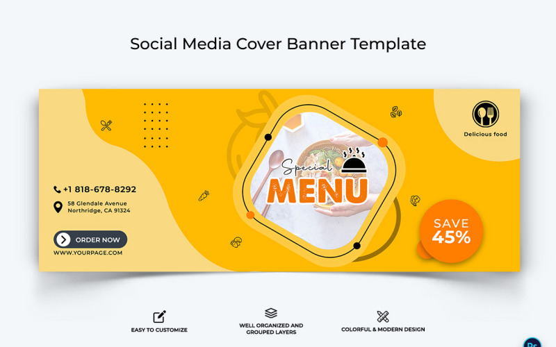 Food and Restaurant Facebook Cover Banner Design Template-43 Social Media