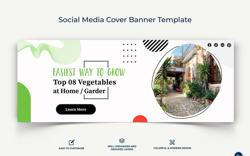 Home Gardening Facebook Cover Banner Design Template-01 Social Media