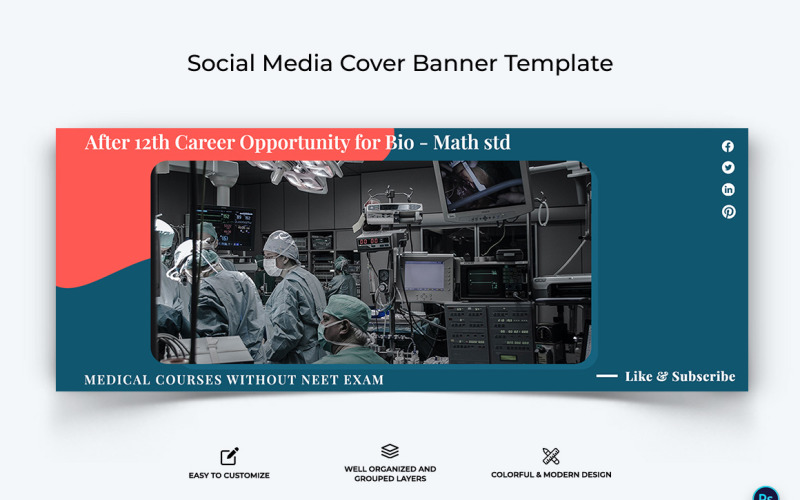 Medical and Hospital Facebook Cover Banner Design Template-02 Social Media
