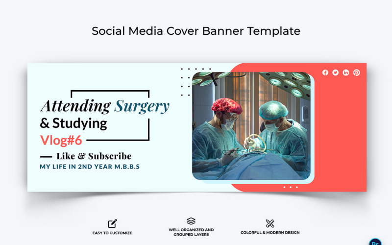 Medical and Hospital Facebook Cover Banner Design Template-03 Social Media
