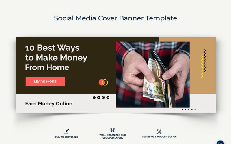 Online Money Earnings Facebook Cover Banner Design Template-02 Social Media