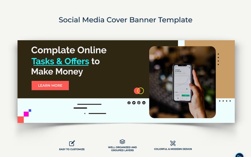 Online Money Earnings Facebook Cover Banner Design Template-03 Social Media