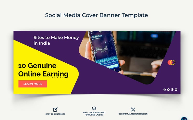 Online Money Earnings Facebook Cover Banner Design Template-09 Social Media