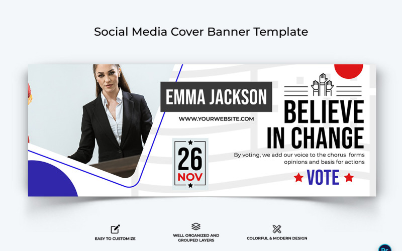 Political Campaign Facebook Cover Banner Design Template-02 Social Media
