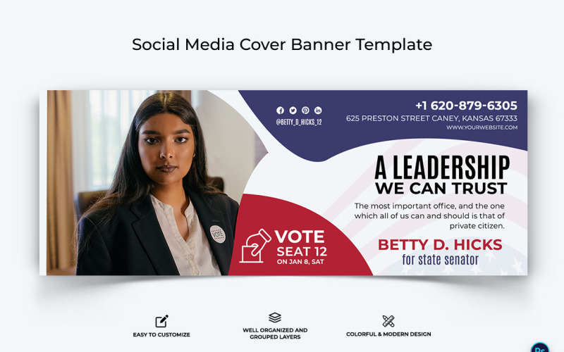 Political Campaign Facebook Cover Banner Design Template-08 Social Media