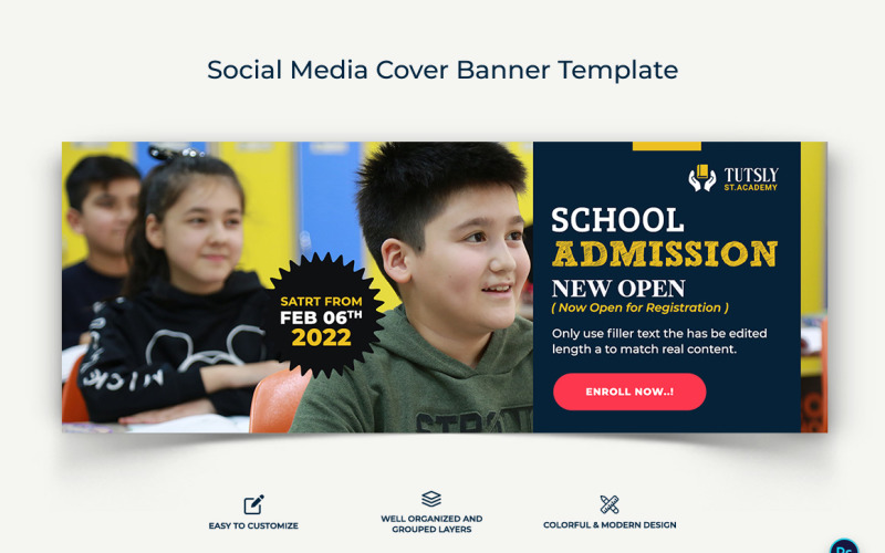 School Admissions Facebook Cover Banner Design Template-07 Social Media