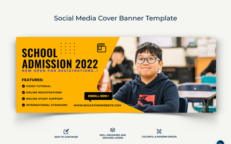 School Admissions Facebook Cover Banner Design Template-17 Social Media