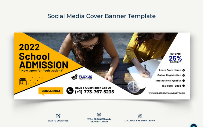 School Admissions Facebook Cover Banner Design Template-20 Social Media